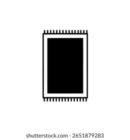 Um tapete de oração ou tapete mostrado como um ícone de silhueta preto sólido. Um gráfico simples que representa a oração islâmica, religião ou decoração interior.
