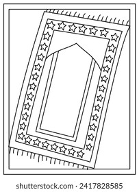 Prayer rug coloring page designed in hand drawn vector 