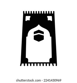 Prayer rug icon for Muslim prayer mats with tassel and kaaba decoration in black solid style