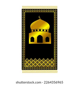Prayer rug icon symbol logo, sajadah for moslem prayer golden black design ramadan icon vector illustration