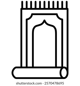 A prayer rug with a mosque arch design. This line icon illustration is ideal for religious, spiritual, and cultural projects, Perfect for Ramadan, prayer, and worship-related content.
