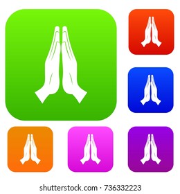 Prayer set icon color in flat style isolated on white. Collection sings vector illustration
