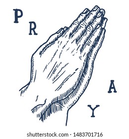 Prayer. Sketch praying hands. Vector illustration isolated on white background