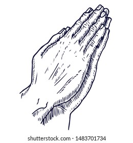 Prayer. Sketch praying hands. Vector illustration isolated on white background