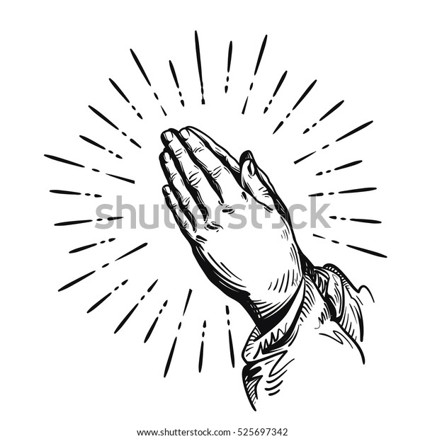 祈り 祈る手をスケッチする 白い背景にベクターイラスト のベクター画像素材 ロイヤリティフリー