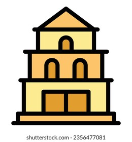 Prayer temple icon outline vector. Nepal skyline. Old building color flat