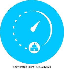 Gebetszeit, Uhr, Uhr in blauem Kreis Symbol sehen. Konzept der Design-Elemente der Benutzeroberfläche. Digitale Countdown-App, User Interface-Kit, mobile Uhr-Schnittstelle. Es ist Zeit zu beten, Moschee, salah Vektorillustration Schild.