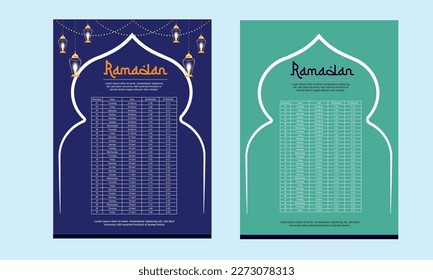 Prayer time table template in Ramadan