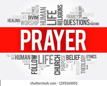 Prayer word cloud collage, religion concept background