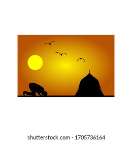the prayers of ramadan vector silhouette