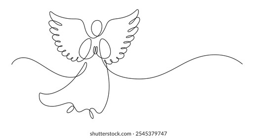 Anjo de oração. Desenho de linha contínuo. 