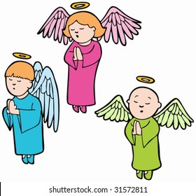 Praying Angels : Three angels praying in a cartoon style.