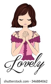 Praying beautiful girl drawing.Vector design.