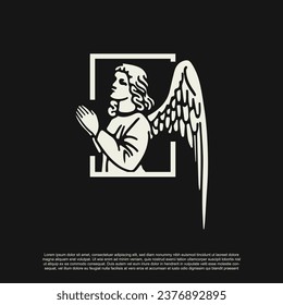 Praying beauty angel vector. Silhouette holy angel design graphic