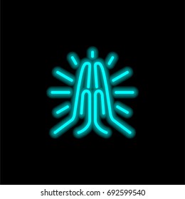 Praying blue glowing neon ui ux icon. Glowing sign logo vector