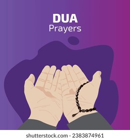 Praying with both hand raised with vector. Arabic words say " Dua"