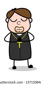 Praying - Cartoon Priest Religious Vector Illustration