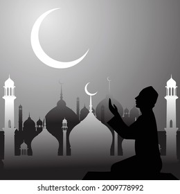 praying during the hajj vector illustration, Islamic Hajj Background Design