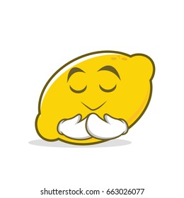 Praying face lemon cartoon character vector illustration