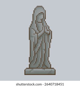 praying figure statue in pixel art style
