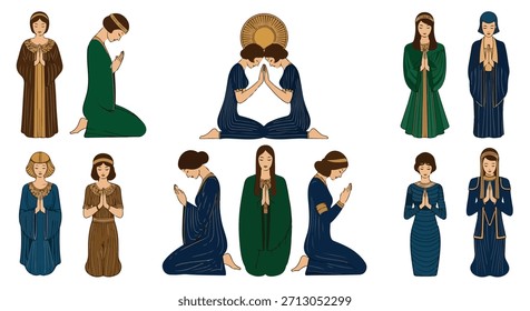 Figuras de oración en túnicas con fondo transparente