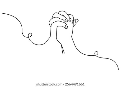 Praying hand continuous one line drawing with outline vector illustration