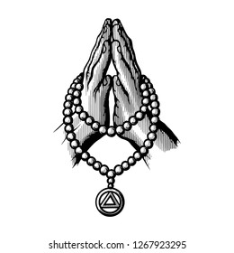 Praying Hand Drawing With Prayer Beads