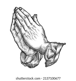 Praying Hand, Hand Drawn Illustration, Isolated Vector