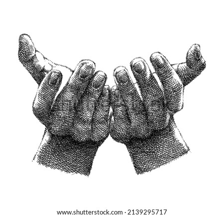 Praying Hand, Hand Drawn Illustration, Isolated Vector