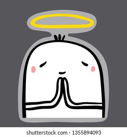 Praying hand drawn sticker with sweet marshmallow cartoon style minimalism