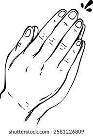 Praying hand gesture with doodle style drawing