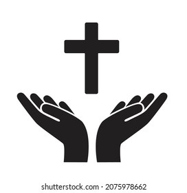 Praying Hand Holding Christian Cross Vector Stock Vector (Royalty Free ...