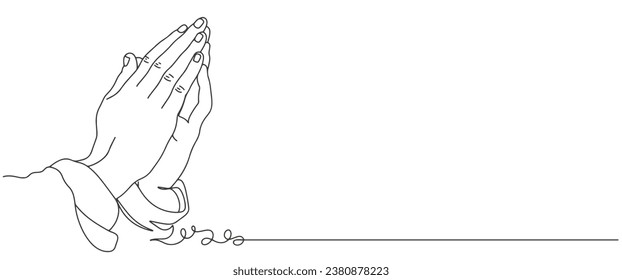 Praying hand line art style vector illustration