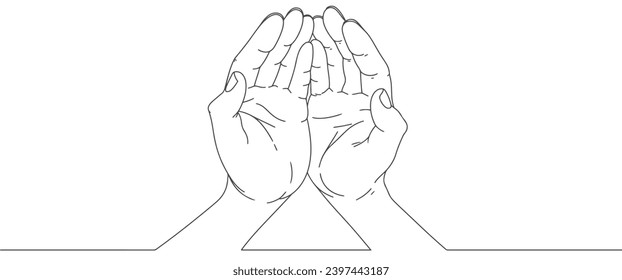 Praying hand line art style vector illustration