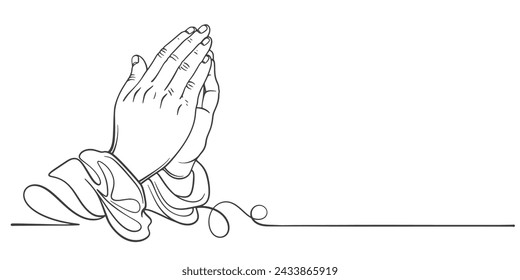 Praying hand line art vector illustration