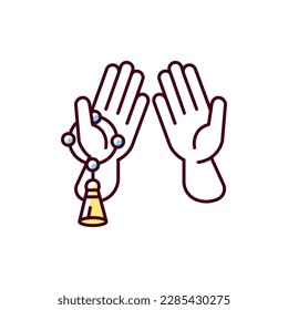 Praying hand RGB color icon. Talking to god signs. Different religious rituals. Beeing thankful for everything you have. Isolated vector illustration