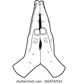 Icono de línea vectorial de mano rezando aislado en un fondo blanco.