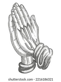 Praying hand, vector vintage engraving drawing illustration