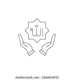 Praying hands and Allah letter concept line icon. Simple element illustration. Praying hands and Allah letter concept outline symbol design from Eid Al Adha set.for web and mobile on white background