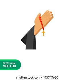 Praying hands with beads flat icon