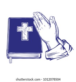 Praying Hands , Bible, gospel, the doctrine of Christianity, symbol of Christianity hand drawn vector illustration sketch