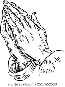 Praying hands Christian prayer concept in a vintage woodcut style