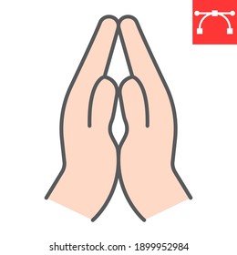 Praying hands color line icon, religion and namaste, hands folded in prayer vector icon, vector graphics, editable stroke filled outline sign, eps 10