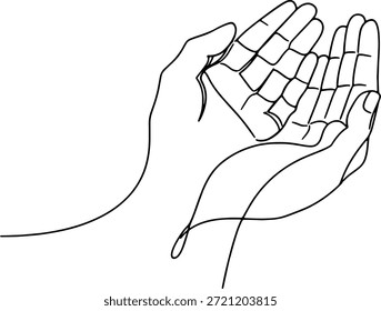 Praying Hands Continuous Line Drawing - Minimalist Islamic Dua Vector Art