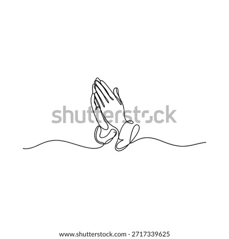 Praying hands in a continuous line drawing symbolizing faith and devotion