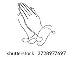Praying hands continuous one line drawing minimalist style isolate outline