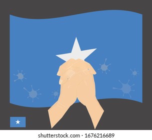 Gebet mit Covid-19 oder neuem Koronavirus auf der Nationalflagge der Somalia angefärbt, Beten für somalia, Save somali Menschen Konzept, Zeichen-Symbolhintergrund, Vektorillustration-Illustration.