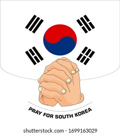 Praying hands for Covid-19 or novel coronavirus. the National Flag of the South Korea, Pray for South Korea, Save South Korea people concept, vector illustration.