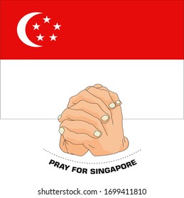 Praying hands for Covid-19 or novel coronavirus. the National Flag of the Singapore, Pray for Singapore, Save Singapore people concept, vector illustration.