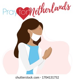 Praying hands with Covid-19 or novel coronavirus, pray for Netherlands, save people concept, sign symbol background, vector illustration.